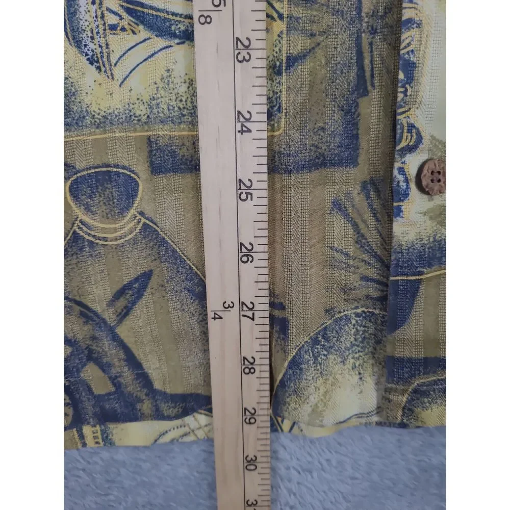 Tommy Bahama Relax Shirt‎ Men's Medium Silk Gold Blue Tiki Dugout Canoe Hawaiian